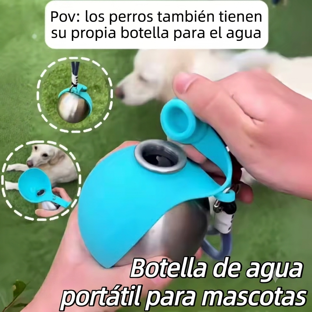 Botella de agua para perros con cuenco de silicona extraíble