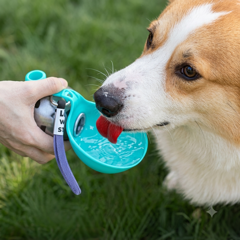 Botella de agua para perros con cuenco de silicona extraíble